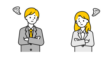 シンプルな会社員の男女_困った