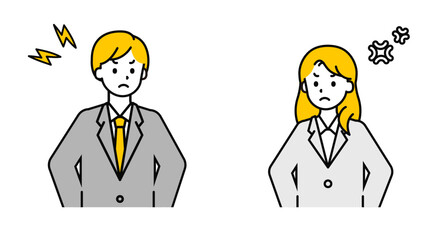 シンプルな会社員の男女_怒る