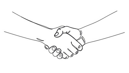 Elegant continuous line drawing illustrating a handshake signifying partnership and agreement