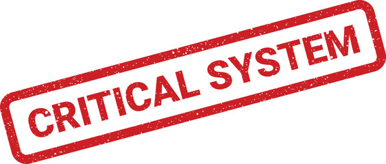 Textured rectangular information stamp displaying CRITICAL SYSTEM message, suitable for identifying vital infrastructure or network components