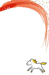 金色の筆模様と駆ける馬の年賀フレーム（和風・午年）