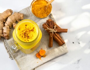 Golden Milk Turmeric Latte with Cinnamon and Ginger.