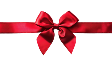 A red ribbon with a bow on a white background.