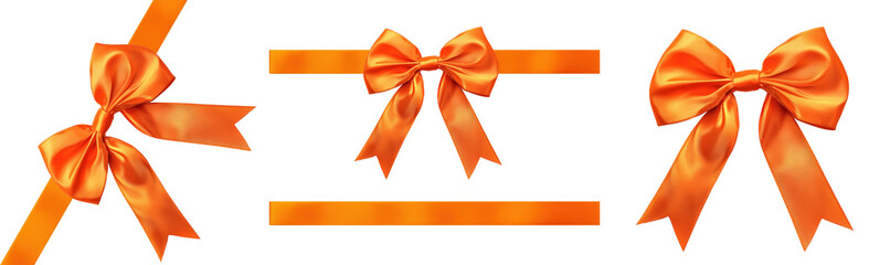 Three orange ribbons with bows on a transparent background png
