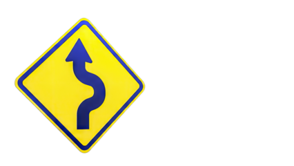 Winding Road Sign on White Background