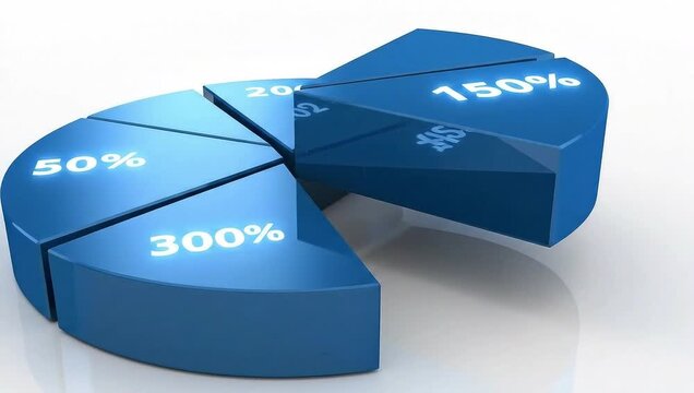 Blue background 3D business finance technology pie chart icon illustration vector
