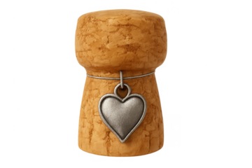 Champagne cork with heart charm celebrating love