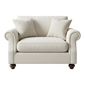 Plush cream armchair with decorative pillows