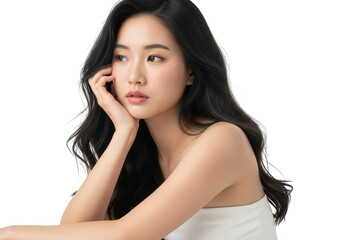 Fototapeta premium Young asian woman with long dark hair isolated on transparent background