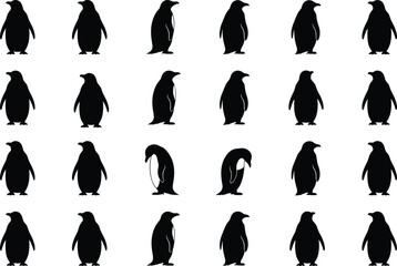 Penguin Silhouette Grid Featuring Unique Pose Variation for Pattern Recognition, Wildlife Study, Puzzle Design, and Educational Graphic Use © Austomi's World