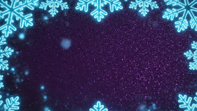Glowing snowflake border on dark backdrop for holiday design concepts