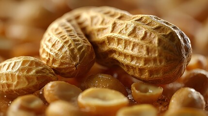 Close-up of roasted peanuts in shells.