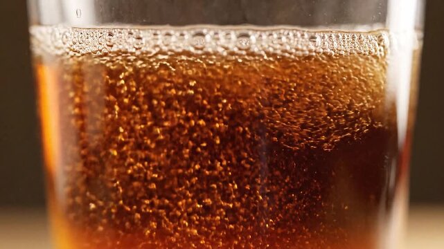 Effervescent Cola Bubbles Rising After Gentle Movement