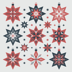Collection of festive geometric star ornaments for christmas decorations