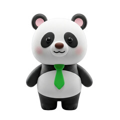 Obraz premium Cute Panda Wearing Green Tie on White Background