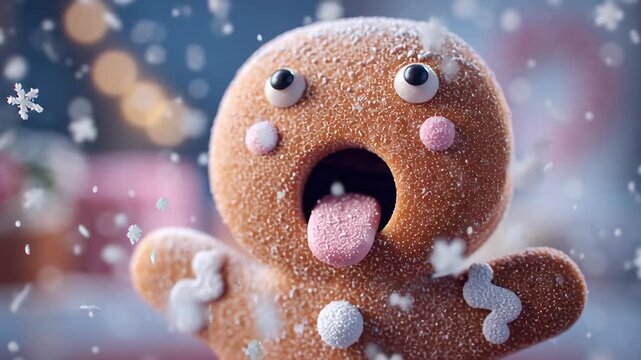 Surprised Gingerbread Man Stuck in Snowfall Christmas Holiday Theme