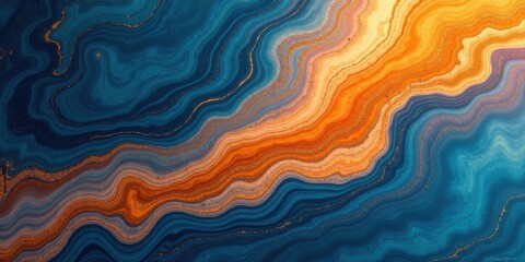 Fototapeta premium Abstract Fluid Art Swirling Hues of Ocean and Amber with Golden Accents