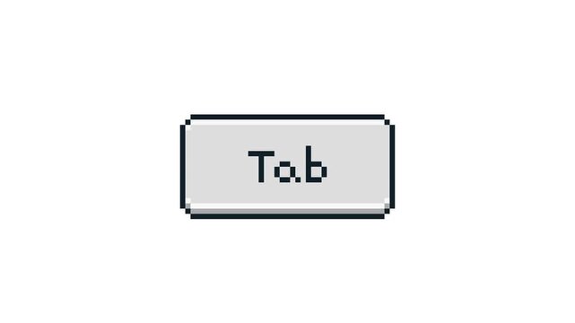 8-bit pixel art tab keyboard button. looped animation 4k 30fps