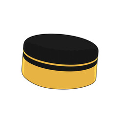 Black traditional cap with gold band, symbolizing cultural identity, ethnic heritage, ceremonial attire, and festive accessories in a simple digital illustration.
