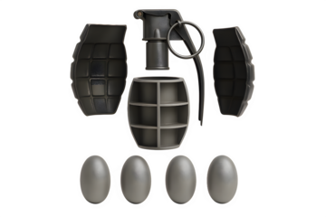 Exploded View of Inert Cluster Munition Components — Photorealistic Layout