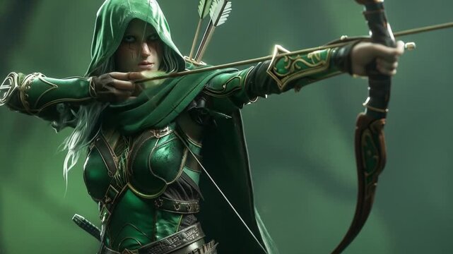 3d game character elegant elf archer green cloak Videos