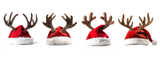 Collection of reindeer antlers on a white background.