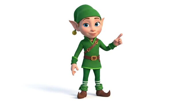 3D Animation Christmas Elf Character Gesturing Smiling Holiday Mascot