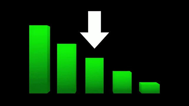Minimal Gradient Green Downtrend Bars with White Arrow on Black Canvas