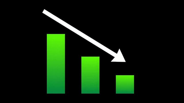 Soft Gradient Green Falling Bars with White Arrow on Dark Black Background