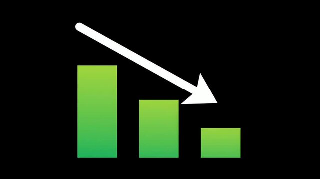 Clean Gradient Green Downward Bar Chart with White Arrow on Black Surface