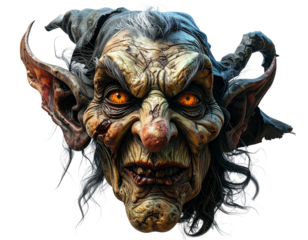 Creepy witch mask with a long nose and warts, Isolated on transparent or white, Cut out