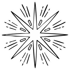 Obraz premium Hand Drawn Starburst Light Rays Black White Illustration Explosion Sparkle Shine Doodle Comic Style