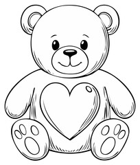 Obraz premium A cute outline drawing of a friendly teddy bear with a heart on its chest perfect for coloring or childhood themes