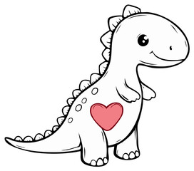 Fototapeta premium Cute cartoon dinosaur with heart illustration