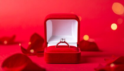 Engagement ring in a red box for Valentine's Day, birthday, anniversary,