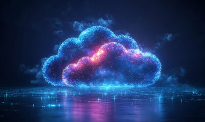 AI, technology, and code for internet systems, cloud computing, and digital programs with abstract database connections. Fast, real-time networks process data and software systems, Generative AI