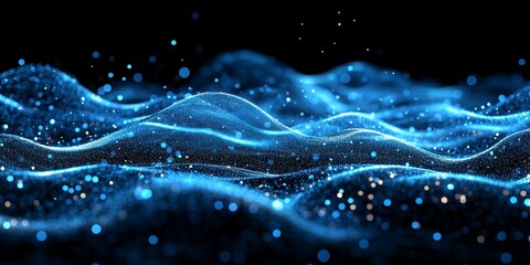 Blue sound waves, software, and futuristic technology visualizing digital systems for big data transfer. Internet, cloud computing, and applications for real-time processing of complex, Generative AI