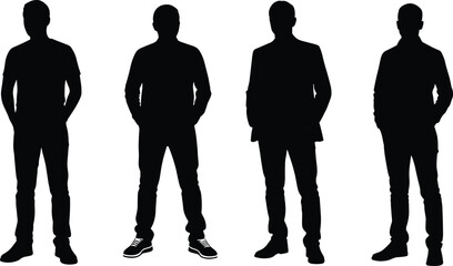 Standing Man Silhouette Vector Collection: Casual and Business Attire Male Figures, Adult People, and Anonymous Human Body Graphics Set