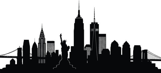 New York City skyline silhouette, Statue of Liberty, urban architecture, iconic landmarks © Nur-Nobin Creations