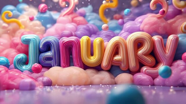 January text with colorful candy style animation
