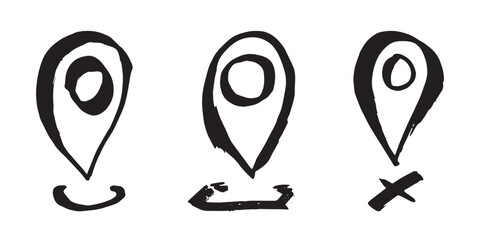 Set of hand drawn map pin Map marker pointer sign GPS and mapping tools Location pin symbol Pinpoint clipart in doodle style Single element for web, design © Daria Shane