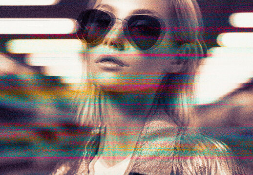 Black And White Retro VHS Glitch Photo Effect
