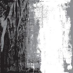 Fototapeta premium Vector texture with a realistic tree, banyan, or ficus with roots and branches in a gothic or grunge style. Space for text. Magical, fairytale-like, and mystical. Halloween party poster. No AI.