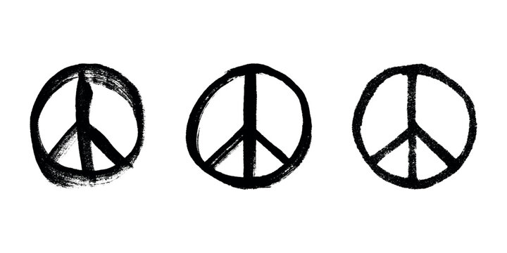 Set of hand drawn peace sign No war symbol Hippie clipart in doodle style Single element for print, web, design, decor