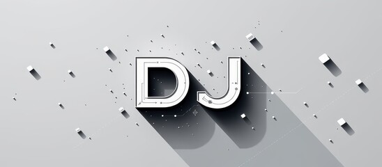 DJ logo with shadows and abstract elements on a minimalist background.