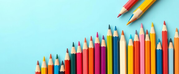A vibrant collection of vector pencils, digitally rendered with crisp lines, perfect for graphic design, education, and creative projects,  tools,  art