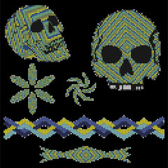 skull mexican art huichol pack collection in vector art