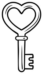 Line art illustration of a heart key combining love and unlocking romantic concepts