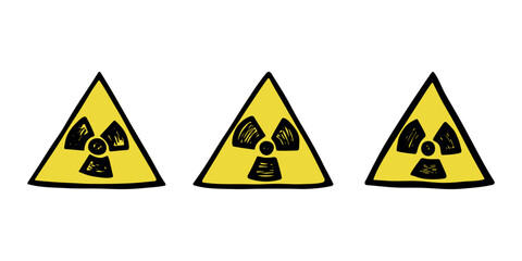 Set of hand drawn radiation sign Nuclear radiation hazard symbol Radioactive danger warning doodle Radioactive waste Single element for print, web, design, decor