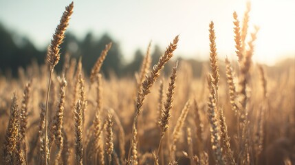 Fototapeta premium august. Golden wheat field swaying in gentle breeze under warm August sunlight. travel magazines, destination branding, designed for outdoor magazines and nature guides, used by product managers.